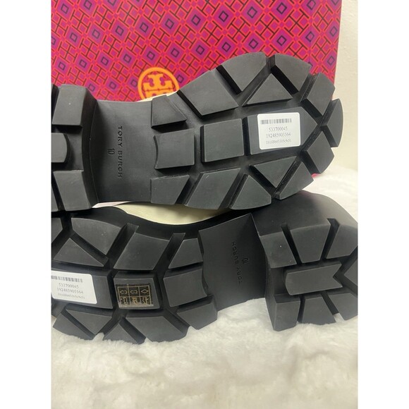 NEW Tory Burch Lug Sole Hiker Ankle Boot in New Ivory/ Perfect Black Size 10 - Picture 8 of 11